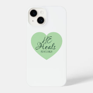 God Heals the Brokenhearted Soft Green Encouraging iPhone 14 Case