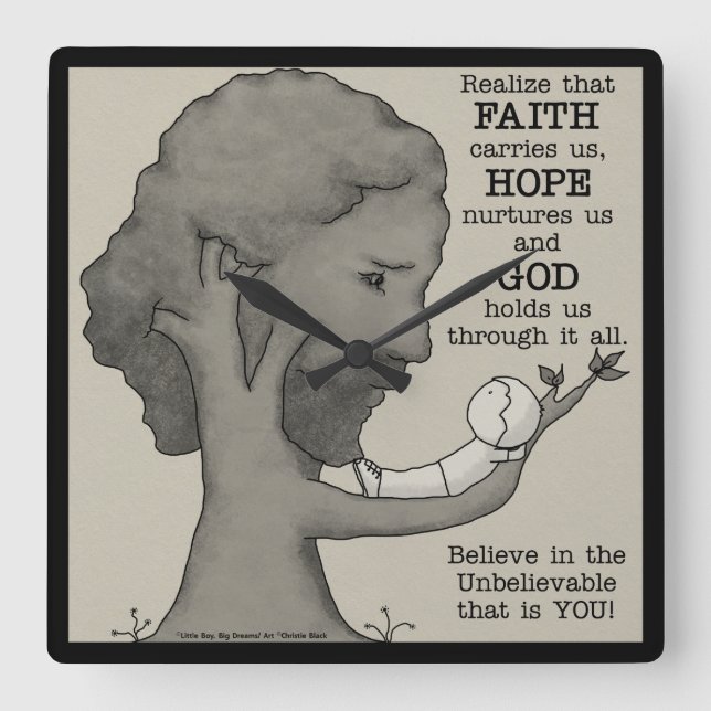 God Holds Us Square Wall Clock (Front)