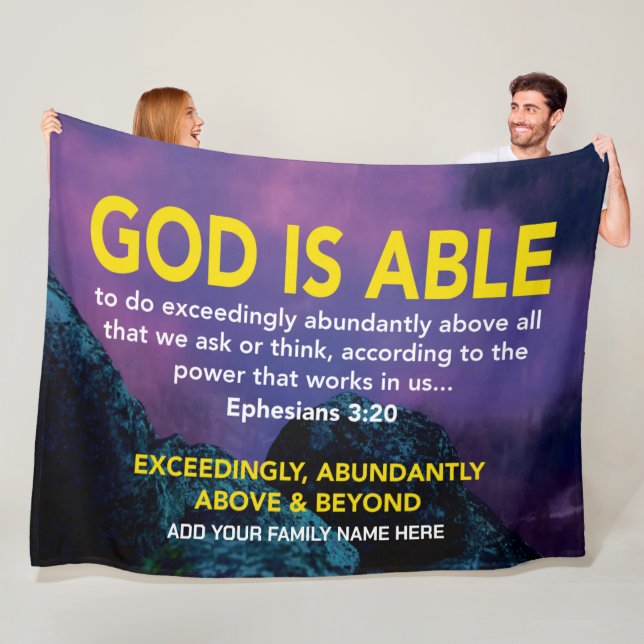 GOD IS ABLE Ephesians Christian Bible Family Name Fleece Blanket (In Situ)