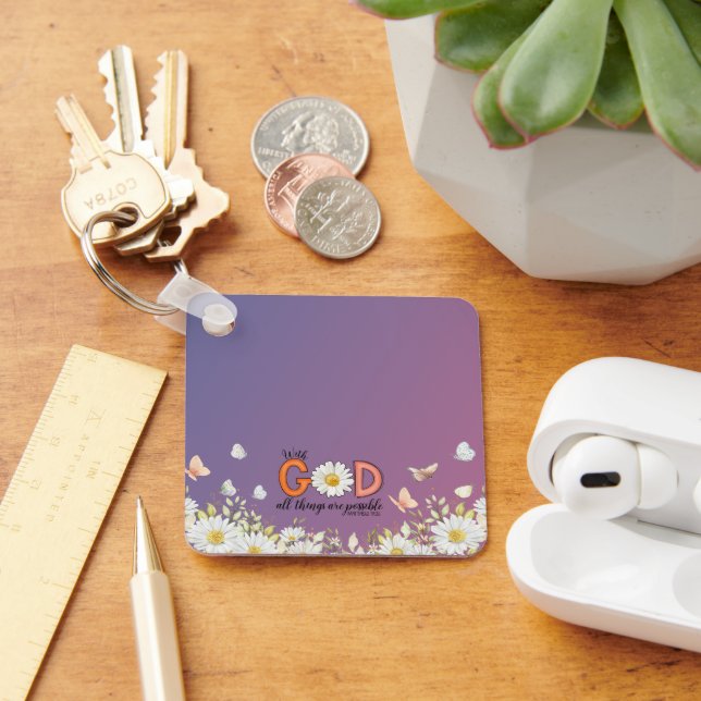 God Is Always Present | Christian Floral Key Ring (Desk)