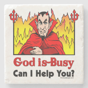 God Is Busy, Can I Help You? Stone Coaster