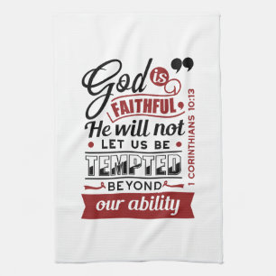 God Is Faithful – 1 Corinthians 10:13 Bible Verse Tea Towel