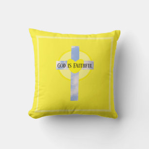 God is Faithful Cross Healing Bible Verse Yellow Cushion