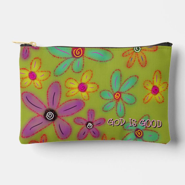 God is Good Custom Name Floral  Accessory Pouch (Front)