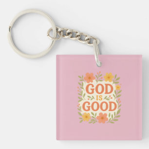 God Is Good Floral Christian Faith Quote Key Ring