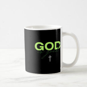 God Is Good Green And White Typographic Christian Coffee Mug
