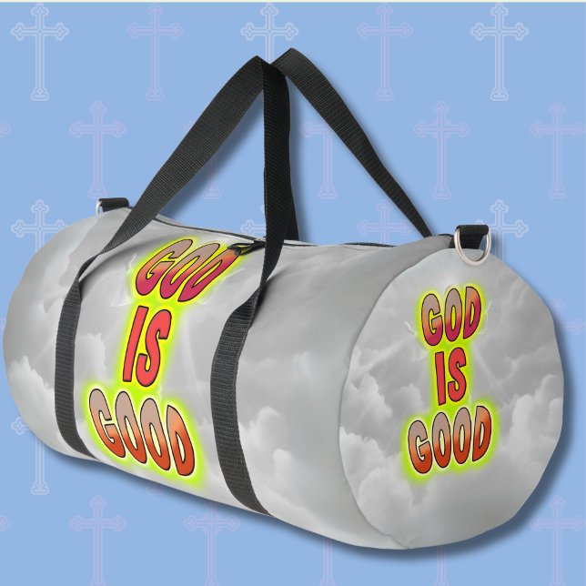 God Is Good Red Green, on Grey Clouds Duffle Bag (Creator Uploaded)