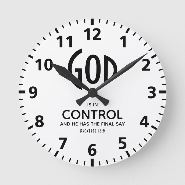 GOD IS IN CONTROL Inspirational Christian Round Clock (Front)