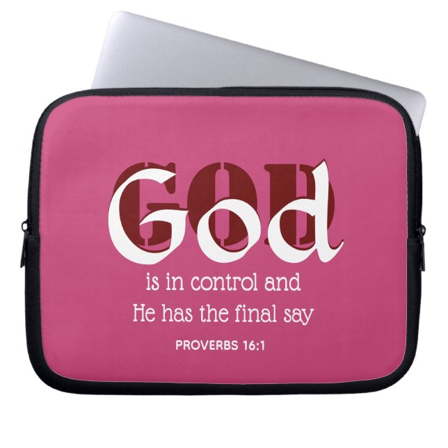 GOD IS IN CONTROL Inspirational Personalised PINK Laptop Sleeve (Front)