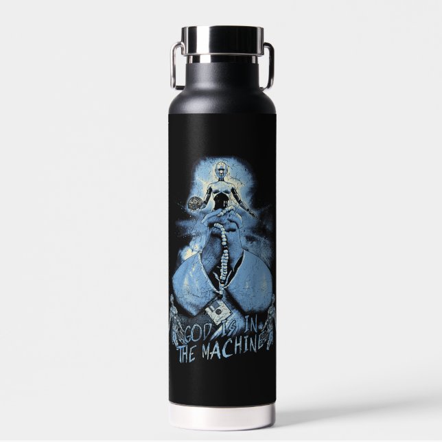 God is in the Machine - Techno-Dystopian Design Water Bottle (Front)