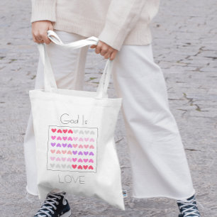 God is Love 1 John 4:8 Pink Heart Pattern Tote Bag