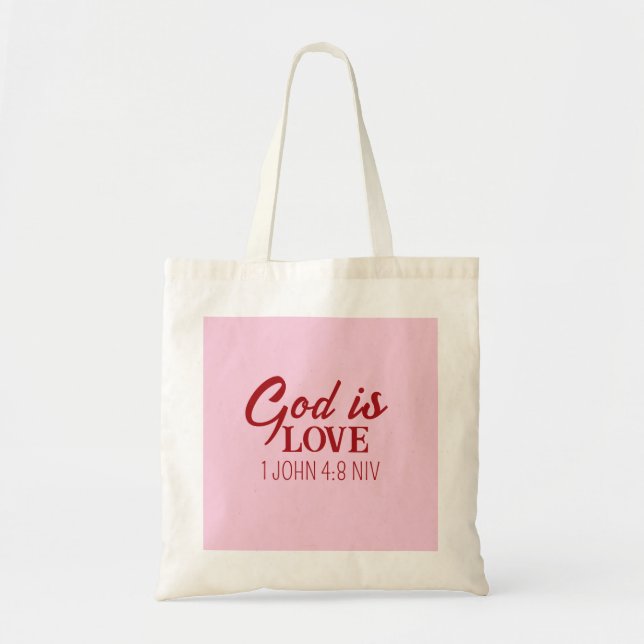 God is Love Bible Verse Christian Faith Pink Tote Bag (Front)