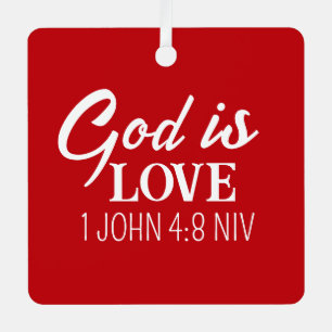 God is Love Bible Verse Christian Faith Red Metal Tree Decoration