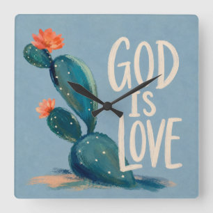 GOD IS LOVE Christian Encouragement Gift Square Wall Clock