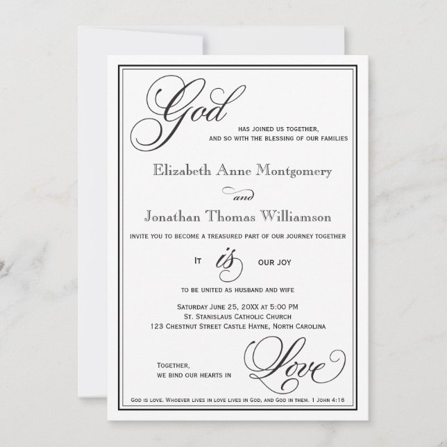 God is Love Christian Script Wedding Invitation (Front)