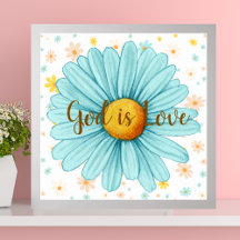 God is Love Colourful Blue Sunflower Bible Quote 