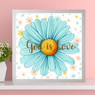 God is Love Colourful Blue Sunflower Bible Quote  Poster
