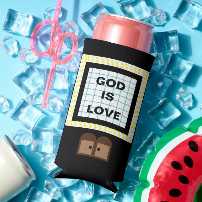 "GOD Is Love." Funny Quote. Marquee Sign Seltzer Can Cooler (In Situ Summer)