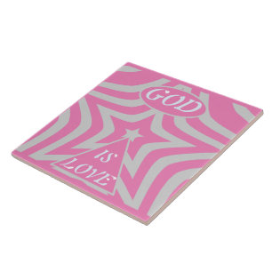 "God Is Love" Pastel Pink & Gray Star Nursery Art Tile