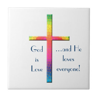 God is Love-Rainbow Mosaic Cross Tile