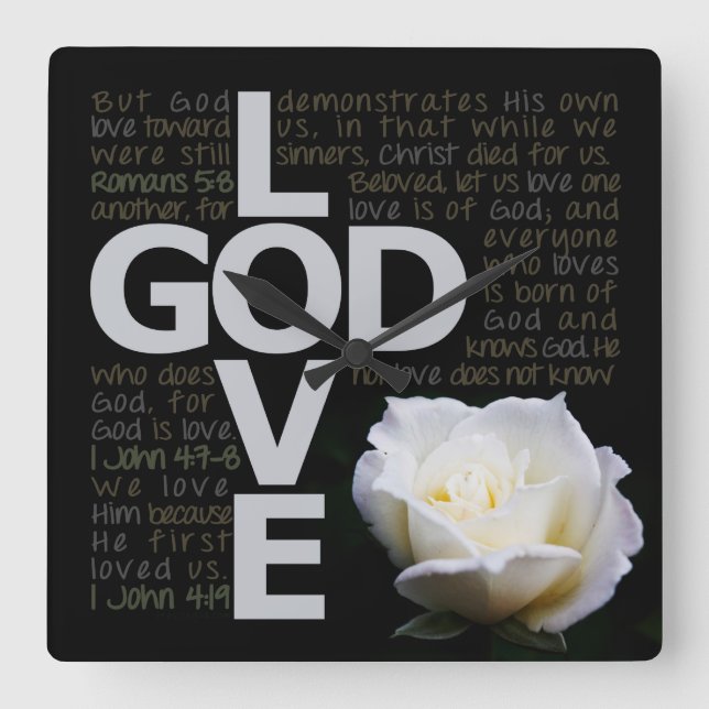 God is Love Square Wall Clock (Front)