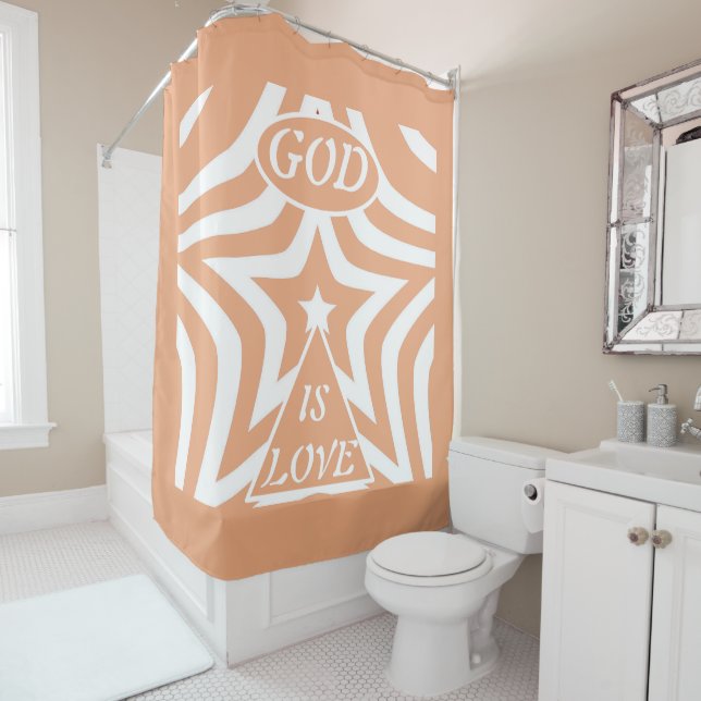 God Is Love Star Warm Peach & Orange: Serene Faith Shower Curtain (In Situ)