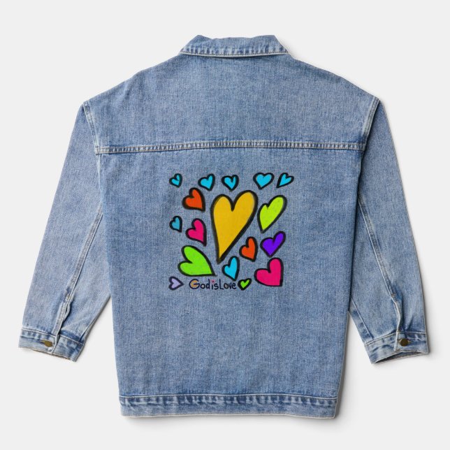 God is Love with Hearts  Denim Jacket (Back)