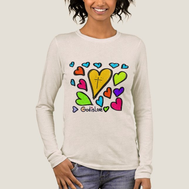 God is Love with Hearts Tri-Blend Shirt (Front)