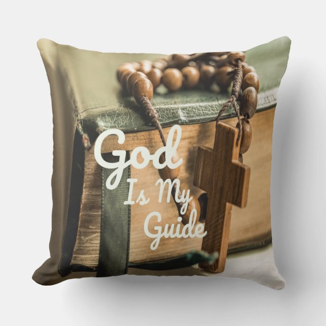 God Is My Guide Bible and Rosary Cross Cushion (Front)