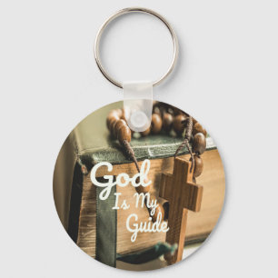 God Is My Guide Bible and Rosary Cross Key Ring