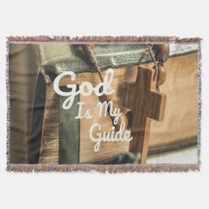 God Is My Guide Bible and Rosary Cross Throw Blanket