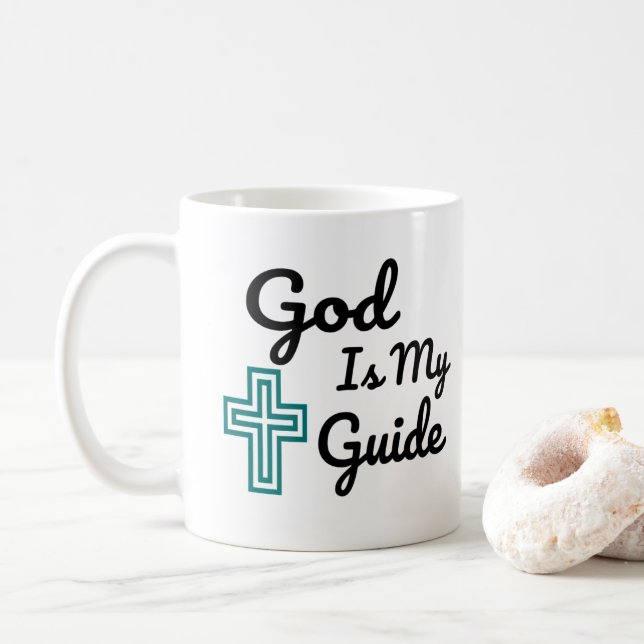 God Is My Guide Cross Coffee Mug (With Donut)