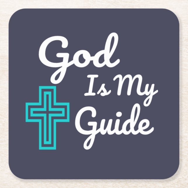 God Is My Guide Cross Square Paper Coaster (Front)