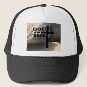 God is My Rock Bible Verse Black Cross Christian Trucker Hat