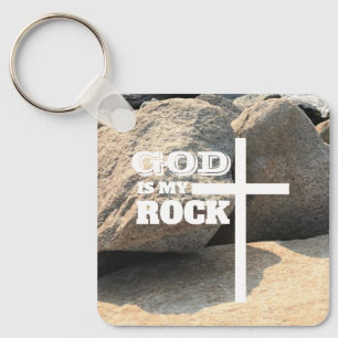 God is My Rock Bible Verse White Cross Christian Key Ring