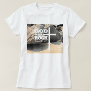 God is My Rock Bible Verse White Cross Christian T-Shirt