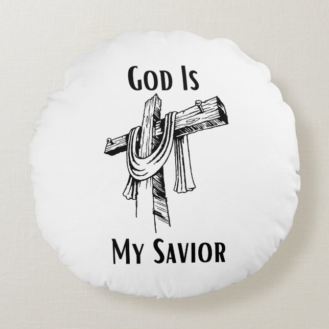 God Is My Saviour Bible Christian-Themed Round Cushion (Front)