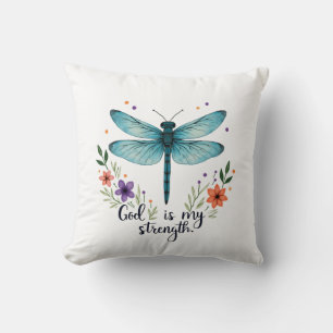 God is my strength Floral Dragonfly Christian T-Sh Cushion