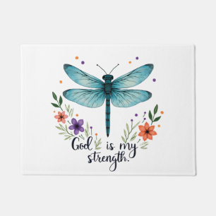 God is my strength Floral Dragonfly Christian T-Sh Doormat