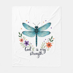 God is my strength Floral Dragonfly Christian T-Sh Fleece Blanket