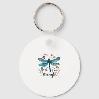 God is my strength Floral Dragonfly Christian T-Sh Key Ring
