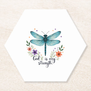 God is my strength Floral Dragonfly Christian T-Sh Paper Coaster