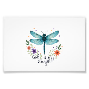 God is my strength Floral Dragonfly Christian T-Sh Photo Print