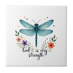 God is my strength Floral Dragonfly Christian T-Sh Tile