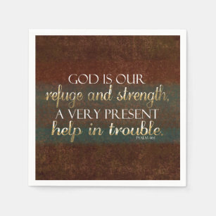 God is our Refuge Christian Bible Verse Brown/Gold Napkin