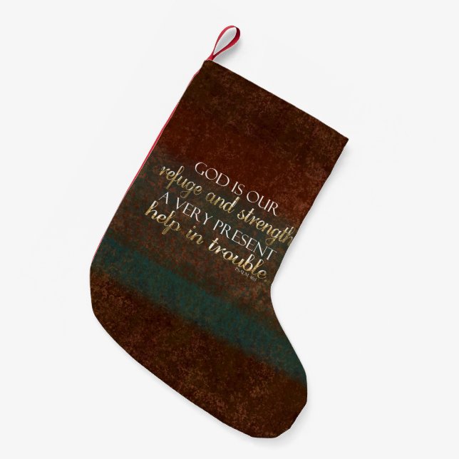 God is our Refuge Christian Bible Verse Brown/Gold Small Christmas Stocking (Front (Hanging))