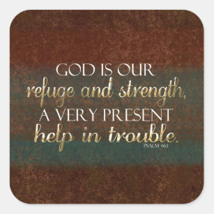 God is our Refuge Christian Bible Verse Brown/Gold Square Sticker