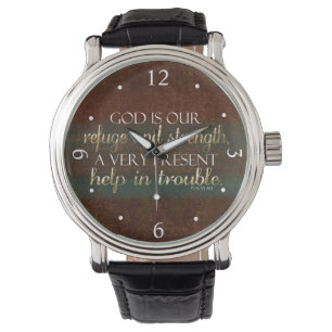 God is our Refuge Christian Bible Verse Brown/Gold Watch