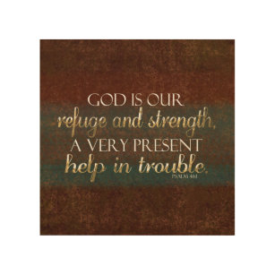 God is our Refuge Christian Bible Verse Brown/Gold Wood Wall Art