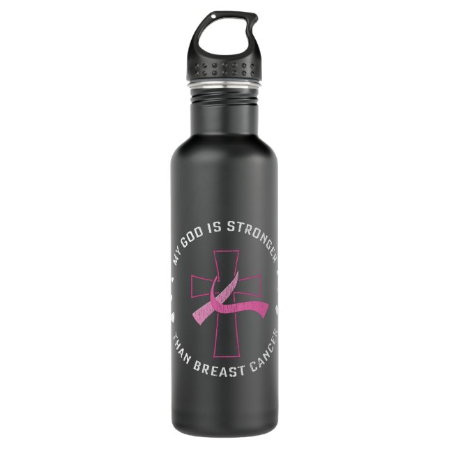 God Is Stronger Breast Cancer Awareness Christian  710 Ml Water Bottle (Front)